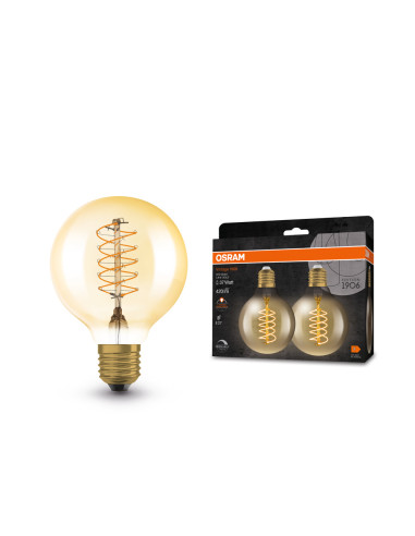 ŻARÓWKA LED 2-PAK 1906 VINTAGE LED GLOBE80 DIM GOLD37 4,8W/822 SFIL 420LM E27 