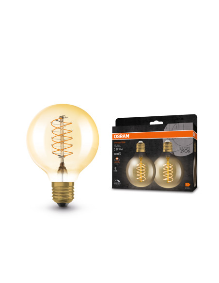 ŻARÓWKA LED 2-PAK 1906 VINTAGE LED GLOBE80 DIM GOLD37 4,8W/822 SFIL 420LM E27 