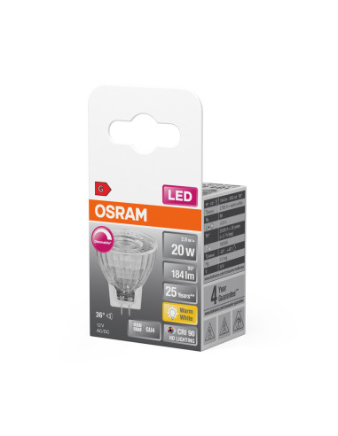 ŻARÓWKA LED SUPERSTAR MR11 DIM 20 2,8W 2700K ciepła biała CRI90  184LM 12V 36° GU4 