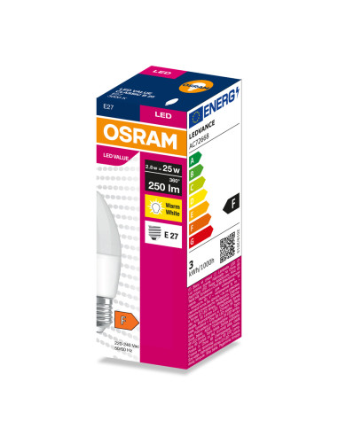ŻARÓWKA LED VALUE CLB25 2.8W 3000K ciepła biała 250LM FR E27 