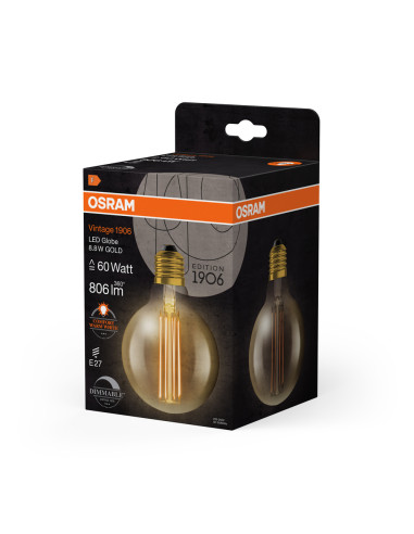 ŻARÓWKA LED 1906 VINTAGE LED GLOB95 DIM 60 8,8W/822 230V FIL GOLD 806LM E27 