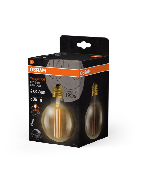 ŻARÓWKA LED 1906 VINTAGE LED GLOB95 DIM 60 8,8W/822 230V FIL GOLD 806LM E27 