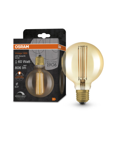 ŻARÓWKA LED 1906 VINTAGE LED GLOB95 DIM 60 8,8W/822 230V FIL GOLD 806LM E27 