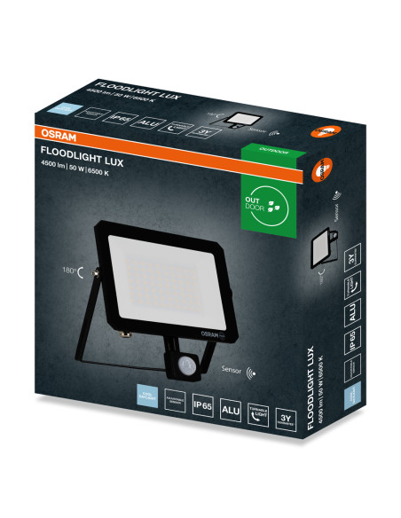 NAŚWIETLACZ FLOOD LED LUX SENSOR 50W 6500K 4500LM BK IP65 3Y 