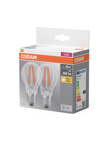 ŻARÓWKA LED 2-PAK LED BASE CLA60 6,5W 2700K ciepła biała E27 FIL FS2 
