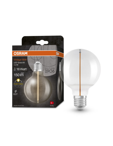 ŻARÓWKA LED 1906 VINTAGE LED MAGNETIC GLOBE95 CLEAR16 FIL 2.2W 2700K 150LM E27 