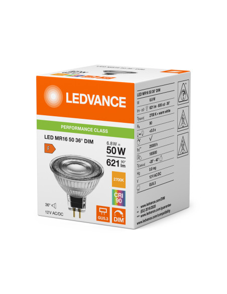 ŻARÓWKA LED P SPOT MR16 GL 50 36° DIM 6,8W 2700K ciepła biała CRI90 GU5.3 12V 621LM 