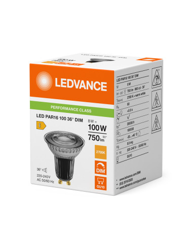 ŻARÓWKA LED P SPOT PAR16 GL 100 36° DIM 8W 2700K ciepła biała GU10 750LM 