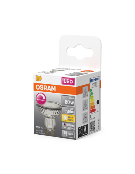 ŻARÓWKA LED SUPERSTAR PAR16 80 120° DIM 6,9W 2700K ciepła biała CRI90 GU10 650LM GLASS 