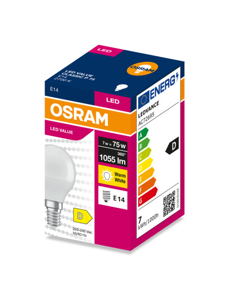 ŻARÓWKA LED VALUE CLP75 7W 2700K ciepła biała 1055LM FR E14  
