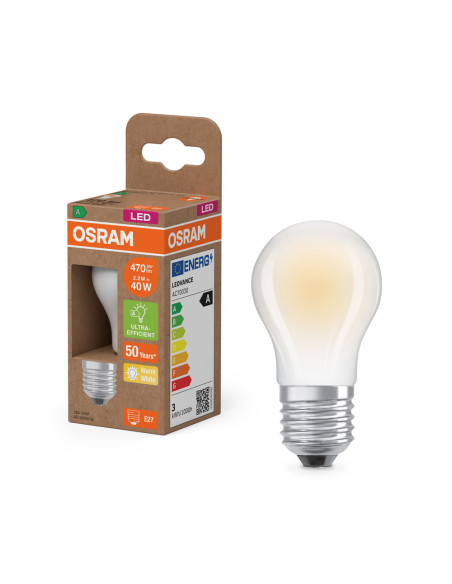 ŻARÓWKA LED ENERGY CLASS CLP40 2,2W 2700K ciepła biała E27 470LM GL FR EE  KLASA A 