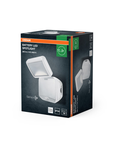 NAŚWIETLACZ BATTERY LED SPOTLIGHT SENSOR SINGLE 4W 4000K WHITE IP54 