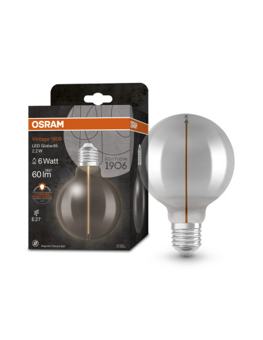 ŻARÓWKA LED 1906 VINTAGE LED MAGNETIC GLOBE95 SMOKE6 FIL 2.2W 1800K 60LM E27 