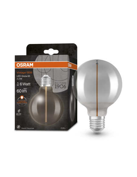 ŻARÓWKA LED 1906 VINTAGE LED MAGNETIC GLOBE95 SMOKE6 FIL 2.2W 1800K 60LM E27 