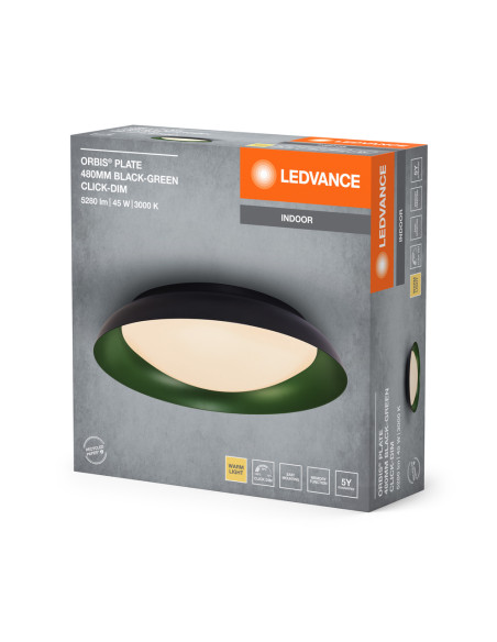 PLAFON LED ORBIS PLATE 480MM 45W 3000K ciepła biała CLICK DIM BLACK AND GREEN 