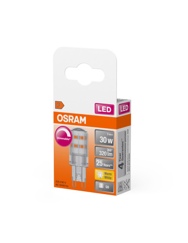 ŻARÓWKA LED PIN30 DIM CL 3W 2700K ciepła biała 320LM 230V G9  