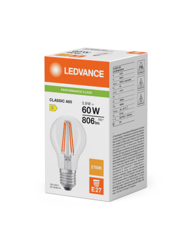 ŻARÓWKA LED P CLA60 5,9W 2700K ciepła biała E27 FIL CL 806LM  
