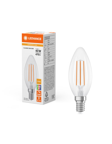 ŻARÓWKA LED S CLB40 DIM 4,2W 2700K ciepła biała CRI90  E14 CRI97 FIL CL 470LM 