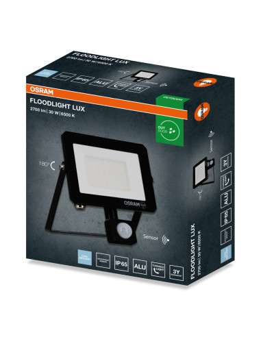 NAŚWIETLACZ FLOOD LED LUX SENSOR 30W 6500K 2700LM BK IP65 3Y 