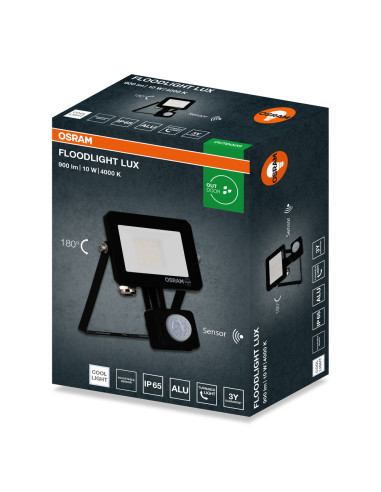 NAŚWIETLACZ FLOOD LED LUX SENSOR 10W 4000K 900LM BK IP65 3Y 