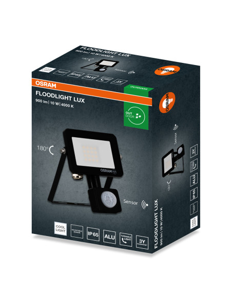 NAŚWIETLACZ FLOOD LED LUX SENSOR 10W 4000K 900LM BK IP65 3Y 