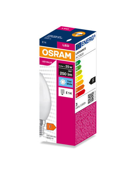 ŻARÓWKA LED VALUE CLB25 2.8W 4000K neutralna biała 250LM FR E14 