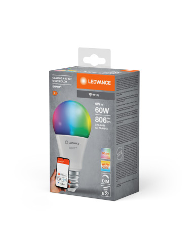 ŻARÓWKA LED SMART+ WIFI A60 RGBW 9W 806LM FR E27 