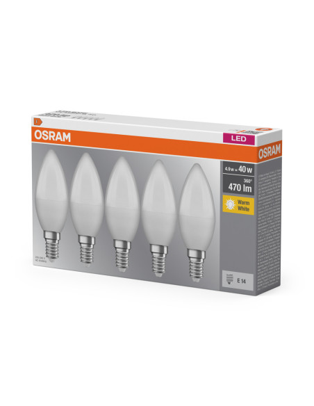  ŻARÓWKA LED  5-PAK LED BASE CLB40 4,9W 2700K ciepła biała E14 FR FS5 