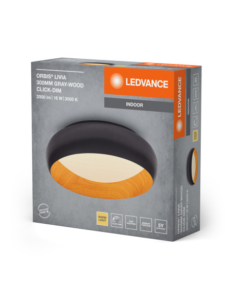 PLAFON LED ORBIS LIVIA 300MM 16W 3000K ciepła biała CLICK DIM GRAY AND WOOD DECOR 