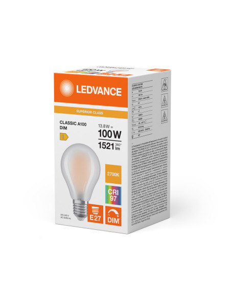 ŻARÓWKA LED S LED CLA100 DIM 13.8W 2700K ciepła biała CRI90  E27 CRI97 FIL GL FR 1521LM 