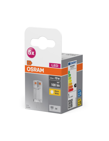 ŻARÓWKA 5-PAK LED PIN10 CL 0,9W 2700K ciepła biała 320° 100LM 12V G4 