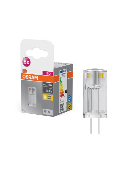 ŻARÓWKA 5-PAK LED PIN10 CL 0,9W 2700K ciepła biała 320° 100LM 12V G4 