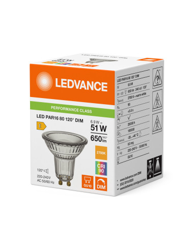 ŻARÓWKA LED P SPOT PAR16 GL 80 51 120° DIM 6,9W 2700K ciepła biała CRI90 GU10 650LM 

