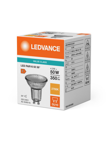 ŻARÓWKA LED VALUE CLASS SPOT PAR16 GL 50 36° 4,3W 2700K ciepła biała GU10 350LM 