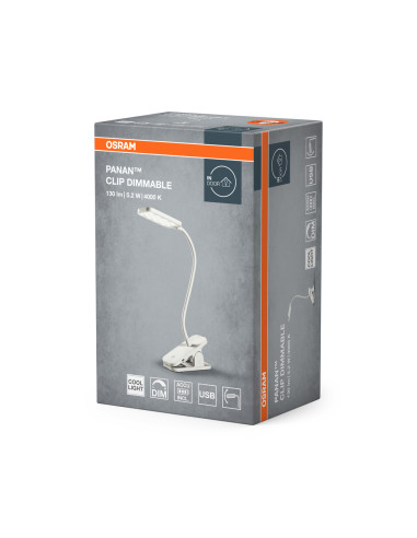 LAMPKA BIURKOWA PANAN CLIP SQUARE DIM 4000K USB BIAŁA 
