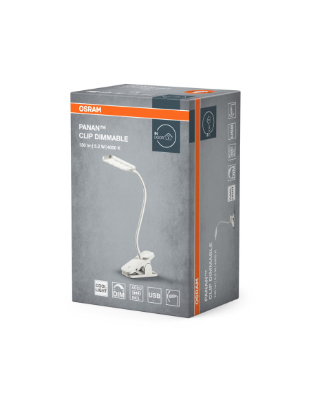LAMPKA BIURKOWA PANAN CLIP SQUARE DIM 4000K USB BIAŁA 