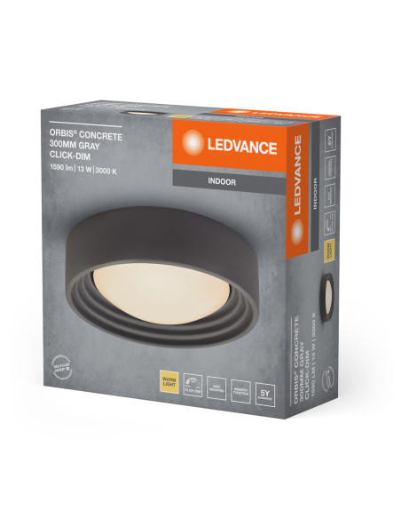 PLAFON LED ORBIS CONCRETE 300MM 13W 3000K ciepła biała CLICK DIM GRAY 