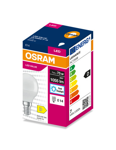 ŻARÓWKA LED VALUE CLP75 7W 6500K zimna biała 1055LM FR E14  
