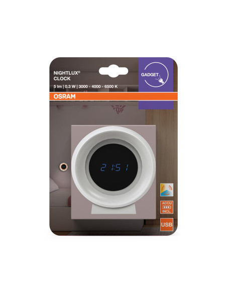 PRZENOŚNA LAMPKA NOCNA NIGHTLUX CLOCK 0.3W 