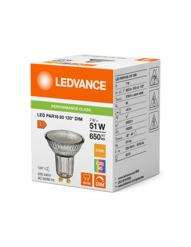 ŻARÓWKA LED P SPOT PAR16 GL 80 51 120° DIM 7W 2700K ciepła biała CRI90 GU10 650LM 