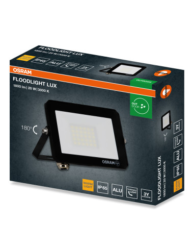 NAŚWIETLACZ FLOOD LED LUX 20W 3000K 1800LM BK IP65 3Y 