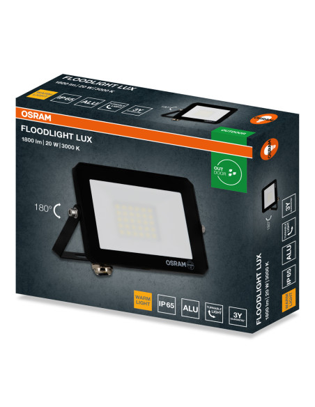 NAŚWIETLACZ FLOOD LED LUX 20W 3000K 1800LM BK IP65 3Y 