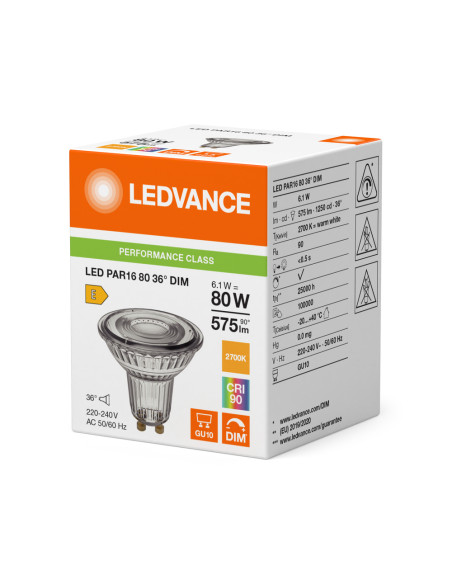 ŻARÓWKA LED P SPOT PAR16 GL 80 36° DIM 6,1W 2700K ciepła biała CRI90 GU10 575LM 