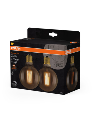 ŻARÓWKA LED 2-PAK 1906 VINTAGE LED GLOB95 GOLD55 DIM 6,5W/824 FIL 725LM E27 