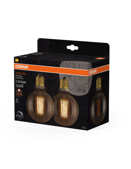 ŻARÓWKA LED 2-PAK 1906 VINTAGE LED GLOB95 GOLD55 DIM 6,5W/824 FIL 725LM E27 
