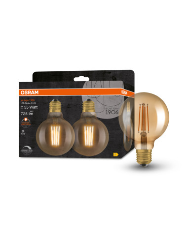 ŻARÓWKA LED 2-PAK 1906 VINTAGE LED GLOB95 GOLD55 DIM 6,5W/824 FIL 725LM E27 