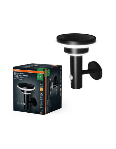 KINKIET ZEWNĘTRZNY SOLAR ENDURA STYLE 2CIRCLE WALL SENSOR 6W 3000K ciepła biała 400LM BLACK 
