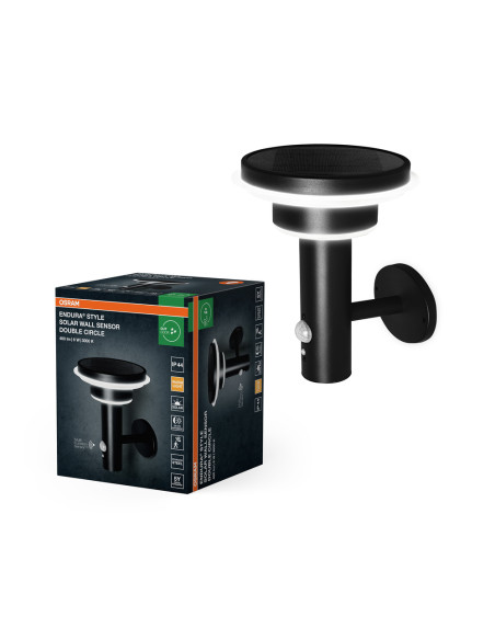 KINKIET ZEWNĘTRZNY SOLAR ENDURA STYLE 2CIRCLE WALL SENSOR 6W 3000K ciepła biała 400LM BLACK 