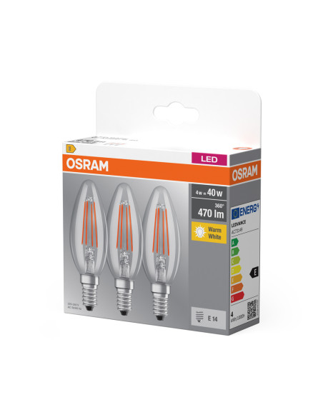  ŻARÓWKA LED  3-PAK LED BASE CLB40 4W 2700K ciepła biała E14 FIL FS3 