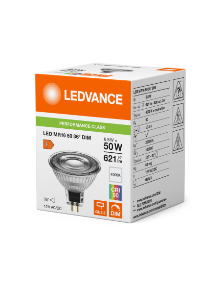 ŻARÓWKA LED P SPOT MR16 GL 50 36° DIM 6,8W 4000K neutralna biała CRI90 GU5.3 12V 621LM  